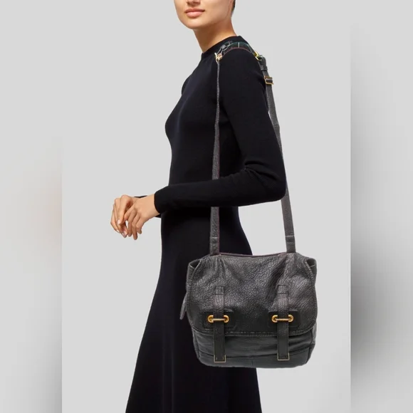 Yves Saint Laurent Textured Black Shoulder Bag with Gold Details - Picture 1 of 5